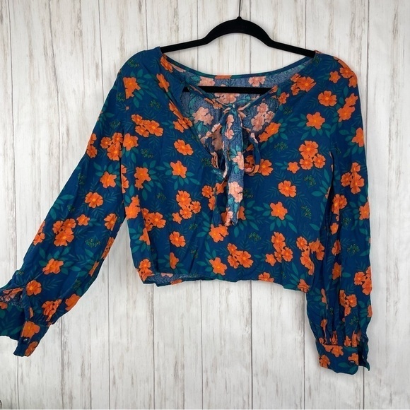 ModCloth XS teal orange floral blouse - Picture 7 of 7